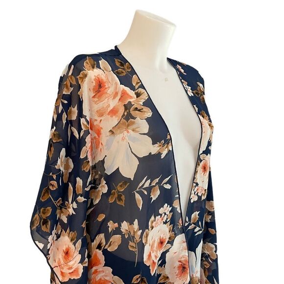 EMORY PARK FLORAL CHIFFON‎ OPEN FRONT COVER UP, cardigan size small - Picture 2 of 5